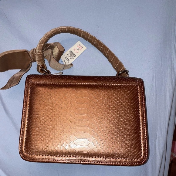 Talbots gold crocodile alligator velvet bow bag - Picture 2 of 3